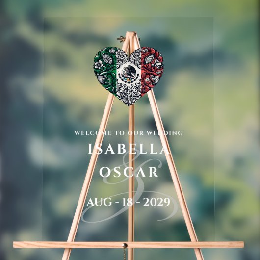 Mexico Paar Hart Bruiloft Welkom Acryl Bord (Neutraal)