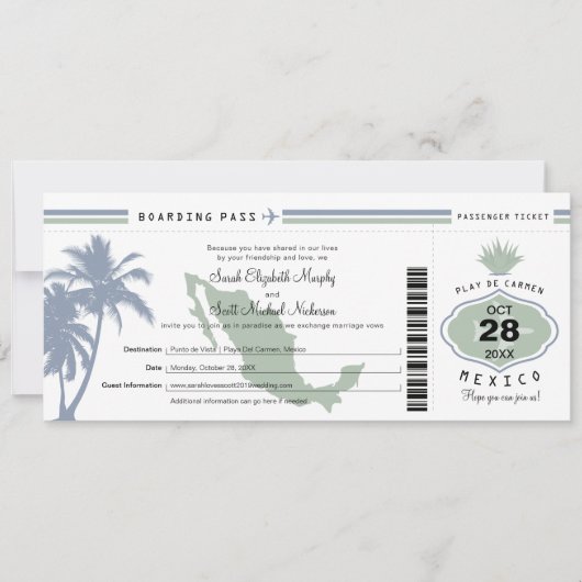Mexico Palm Tree Agave Boarding Pass Weddenschap Kaart (Voorkant)