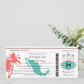 Mexico Palm Tree Starfish Boarding Pass Wedding Kaart (Staand voorkant)