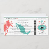 Mexico Palm Tree Starfish Boarding Pass Wedding Kaart (Voorkant)