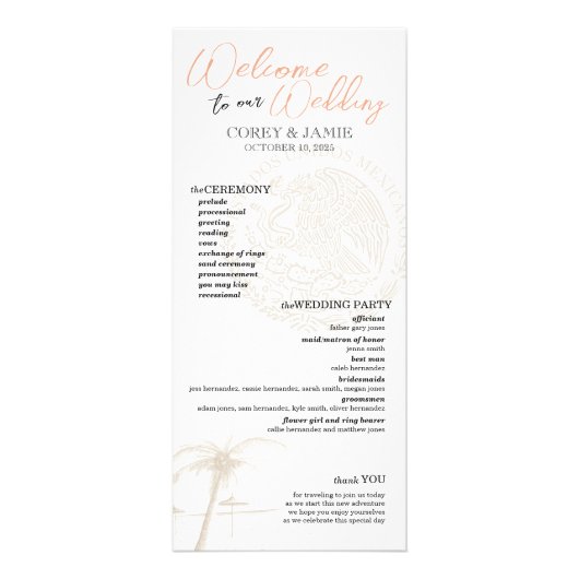 Mexico Paspoort Huwelijksprogramma Reclamekaart (Voorkant)