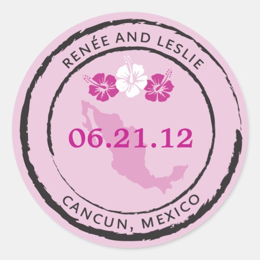 Mexico Passport Stamp met Hibiscus Flowers Ronde Sticker (Voorkant)