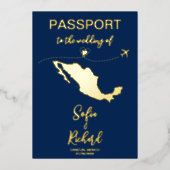 Mexico Passport Wedding Destination Gold Folie Uitnodiging (Voorkant)