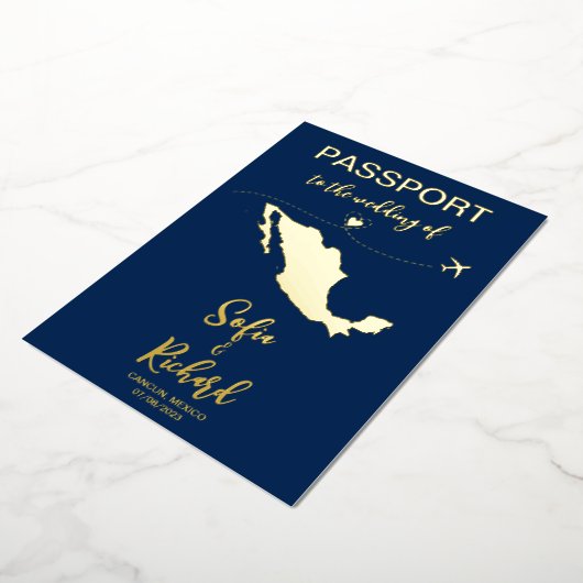 Mexico Passport Wedding Destination Gold Folie Uitnodiging (Gedraaid)