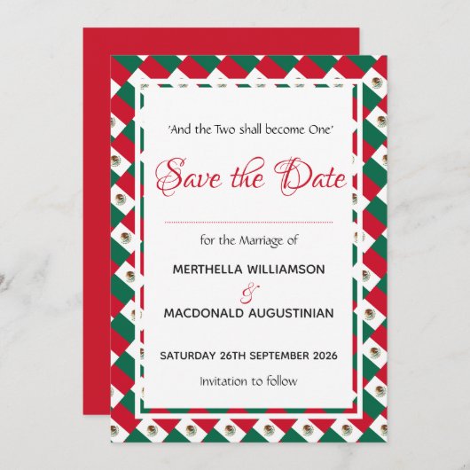 MEXICO Patriottic Custom Celebration Wedding Save The Date (Voorkant / Achterkant)
