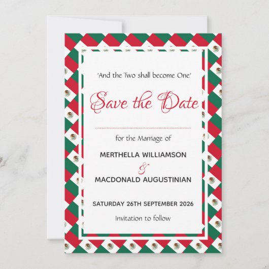 MEXICO Patriottische Huwelijksviering Save The Date (Voorkant)