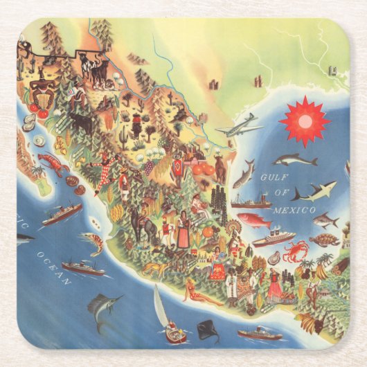 Mexico Pictorial Map van Miguel Gomez Medina Kartonnen Onderzetters (Voorkant)