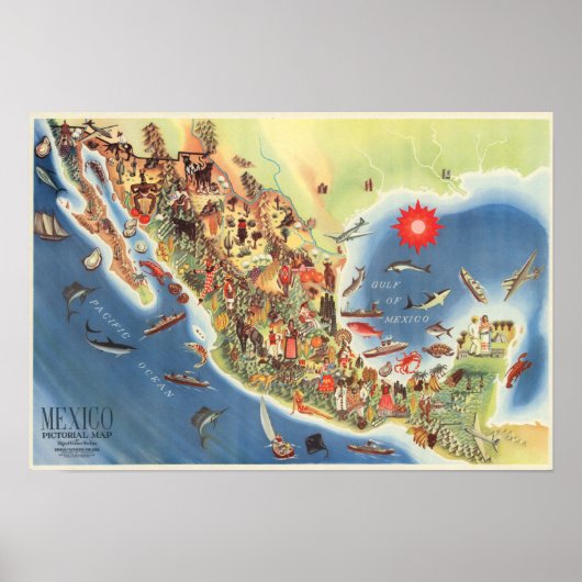 Mexico Pictorial Map van Miguel Gomez Medina Poster (Voorkant)