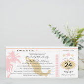 Mexico Pink Gold Boarding Pass Wedding Kaart (Staand voorkant)