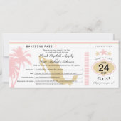 Mexico Pink Gold Boarding Pass Wedding Kaart (Voorkant)
