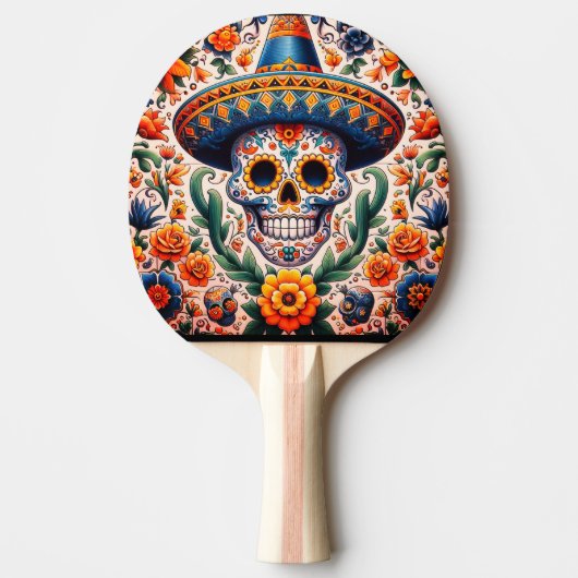 Mexico | Reizen  Retro Sugar Skull Tafeltennisbatje (Voorkant)