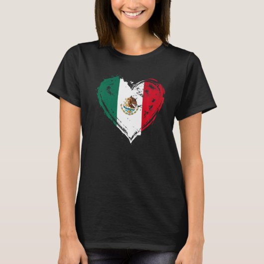 Mexico Retro Hart Vorm Vlag T-shirt (Voorkant)
