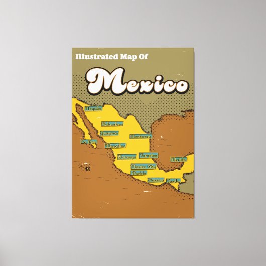 Mexico retro kaart canvas afdruk (Voorkant)