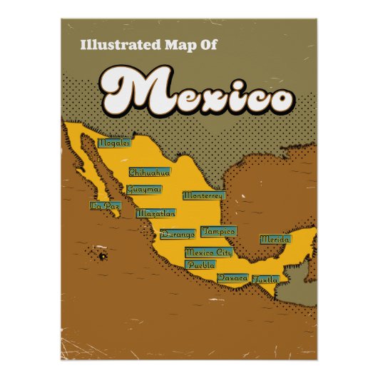 Mexico retro kaart perfect poster (Voorkant)