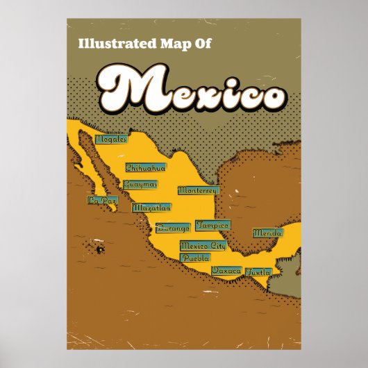Mexico retro kaart poster (Voorkant)
