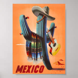 Mexico Retro Vintage Travel Poster met Cactus