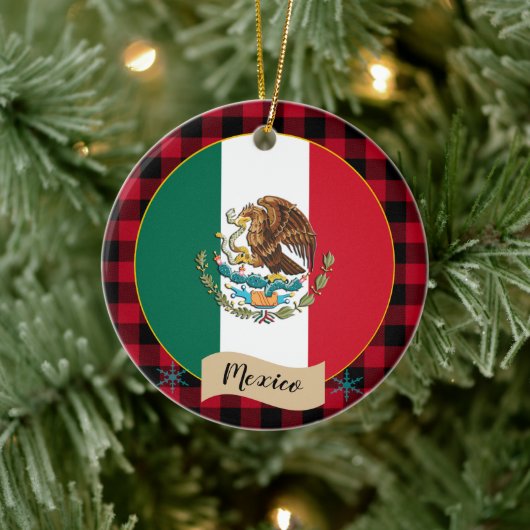 Mexico, Rode buffels, Mexicaanse vlag Keramisch Ornament (Boom)