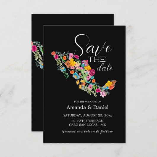 Mexico Save the Date Huwelijks Bloemstuk Uitnodigi (Voorkant / Achterkant)