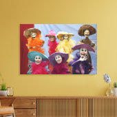 Mexico. Skeletale Catrina's, vierende figuren Canvas Afdruk (Insitu (Woonkamer))