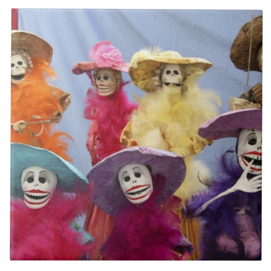 Mexico. Skeletale Catrina's, vierende figuren Tegeltje (Voorkant)