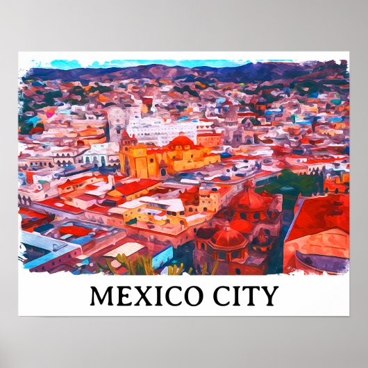 Mexico Stad CDMX Schilderij Panorama Uitzicht Poster (Voorkant)