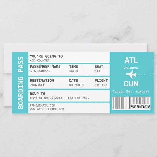 Mexico strand vliegtuig boarding pass weekend kaart (Achterkant)