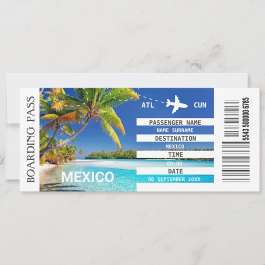 Mexico strand vliegtuig boarding pass weekend kaart (Voorkant)