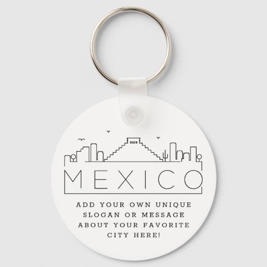 Mexico Stylized Skyline | Aangepaste slogan Sleutelhanger (Voorkant)