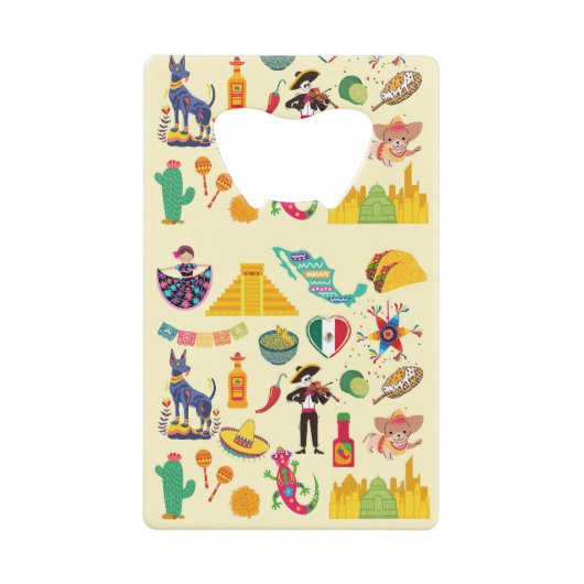 Mexico Symbolen Creditkaart Flessenopener (Voorkant)