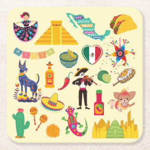 Mexico Symbolen Kartonnen Onderzetters