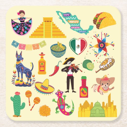 Mexico Symbolen Kartonnen Onderzetters (Voorkant)