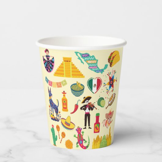 Mexico Symbolen Papieren Bekers (Achterkant)