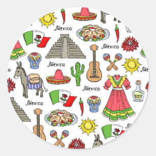 Mexico Symbolen Patroon Ronde Sticker