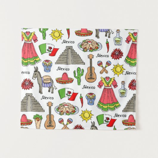 Mexico | Symbolen Patroon Wandkleed (Voorkant (horizontaal))