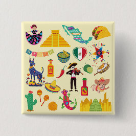 Mexico Symbolen Vierkante Button 5,1 Cm