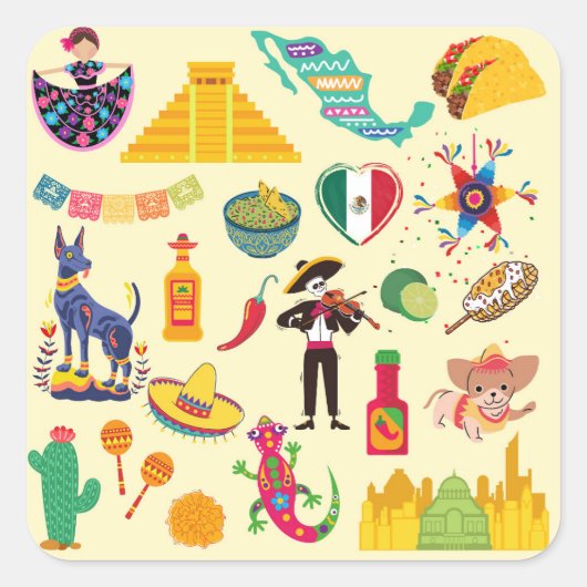 Mexico Symbolen Vierkante Sticker (Voorkant)