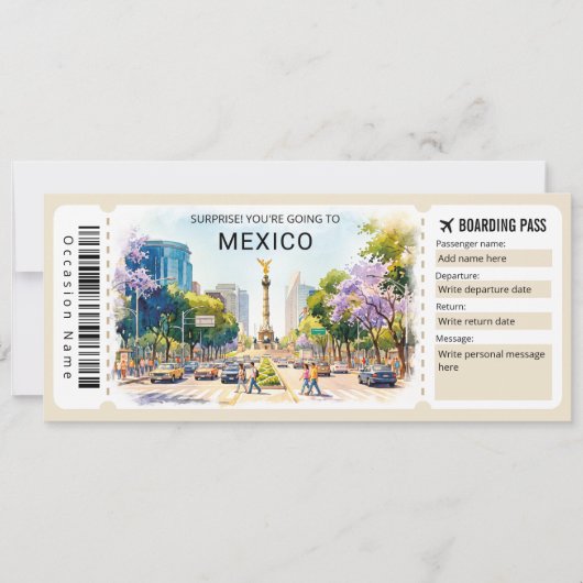 Mexico Trip Boarding Pass Ticket Kaart (Voorkant)
