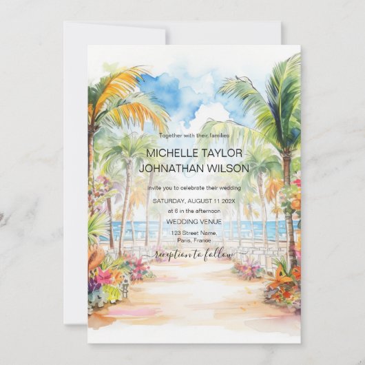 Mexico Tropische Strand Bestemming Bruiloft Kaart (Voorkant)