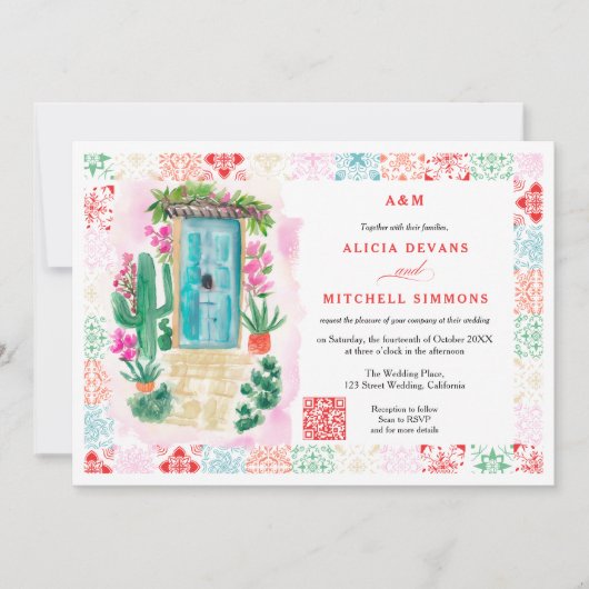 Mexico Tropische waterverf QR bestemming bruiloft Kaart (Voorkant)