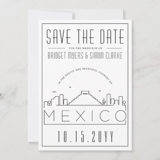 Mexico Trouwdag Gestileerde Silhouet 'Save the Dat Kaart (Voorkant)