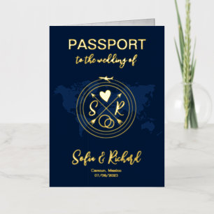 Mexico Trouwdag Wereldkaart Paspoort Monogram Folie Wenskaart