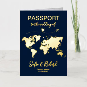 Mexico Trouwdag Wereldkaart Paspoort Monogram Folie Wenskaart