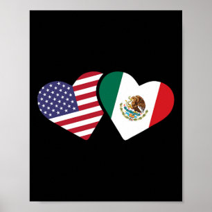 Mexico Usa Vlag T Shirt Hart Mexicaans Amerikaanse Poster