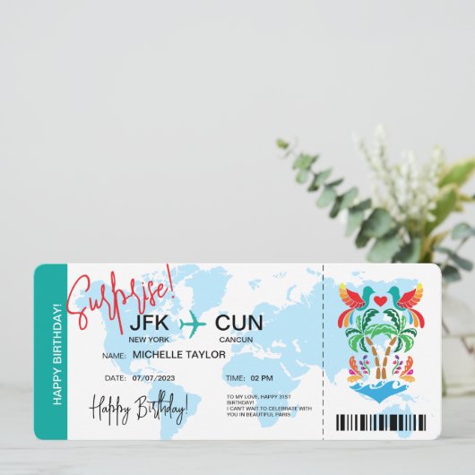 Mexico Verrassing Verjaardag Boarding Pass Ticket Kaart (Staand voorkant)