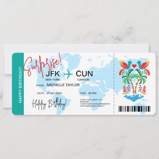 Mexico Verrassing Verjaardag Boarding Pass Ticket Kaart (Voorkant)