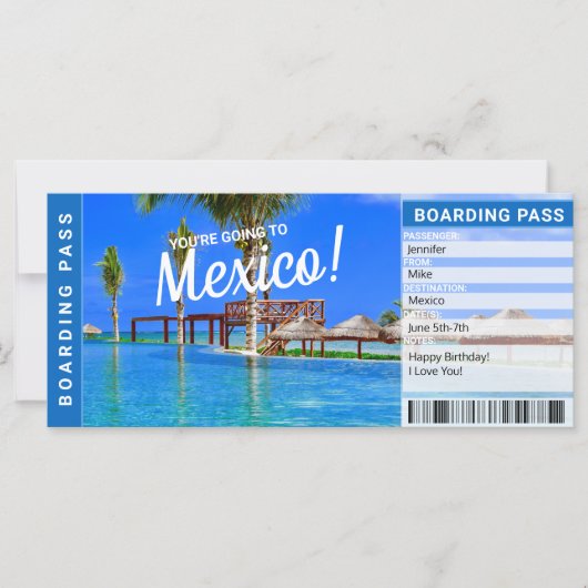 Mexico Verrassingsreis Instapkaart Ticket (Voorkant)