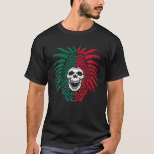 Mexico Vlag Azteekse krijger schedel Hecho en Mexi T-shirt