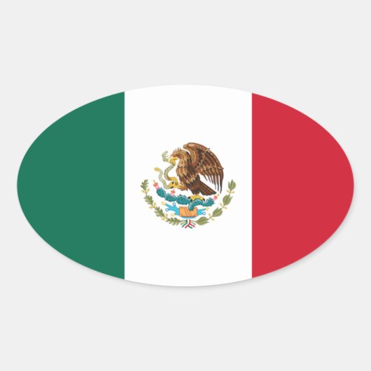 Mexico* Vlag Europese stijl Ovale Sticker (Voorkant)