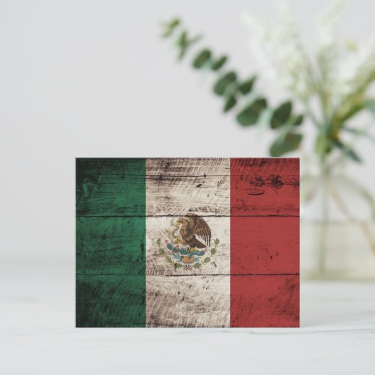 Mexico vlag op oude houten korrel briefkaart (Staand voorkant)