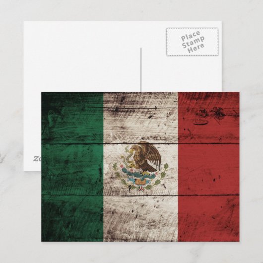 Mexico vlag op oude houten korrel briefkaart (Voorkant / Achterkant)